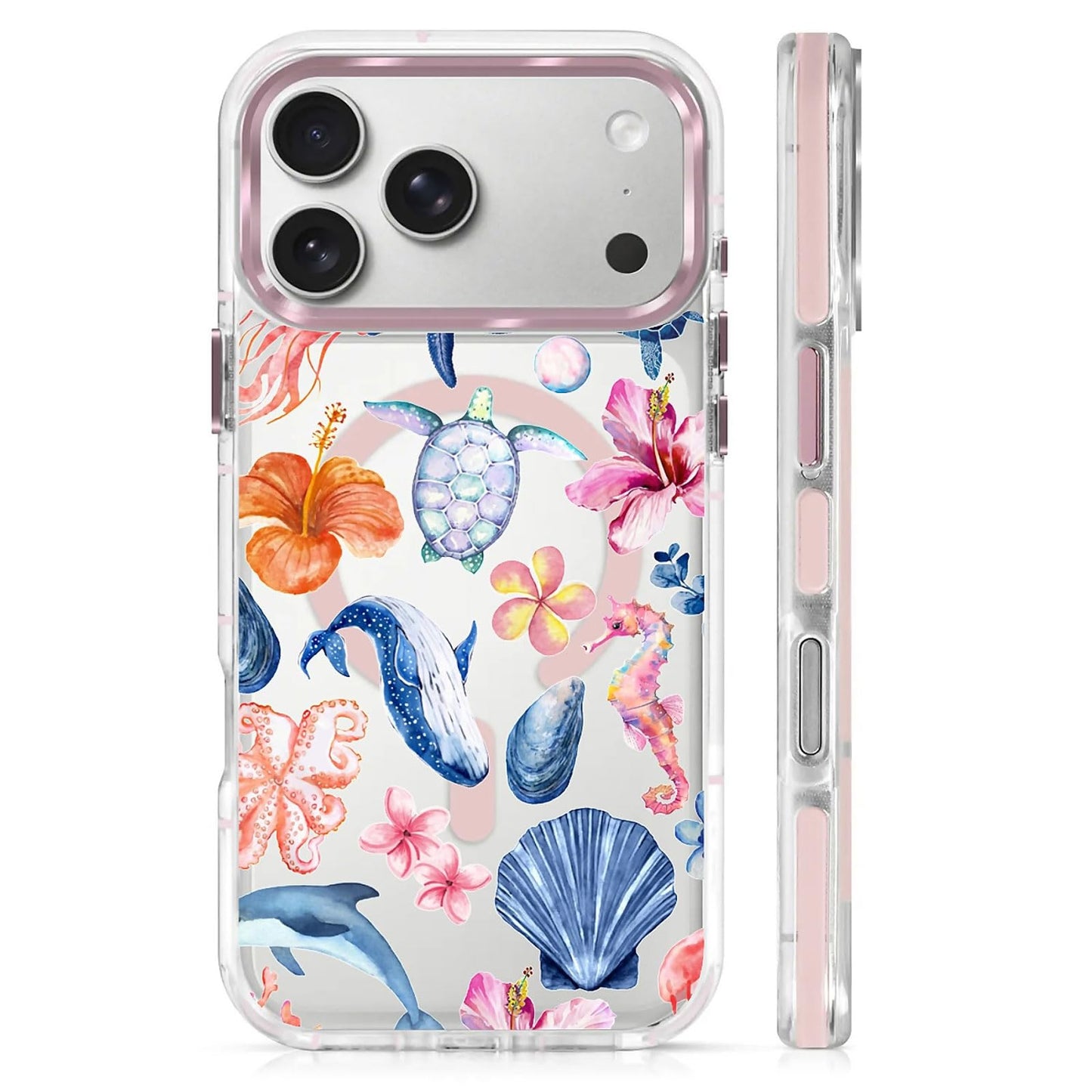 for iPhone 15 Case,Compatible with MagSafe,The Transparent TPU Silicone Protects The Phone Case from Drops, Slips and Fingerprints.Blue Ocean Whale Shark Octopus Turtle Collage