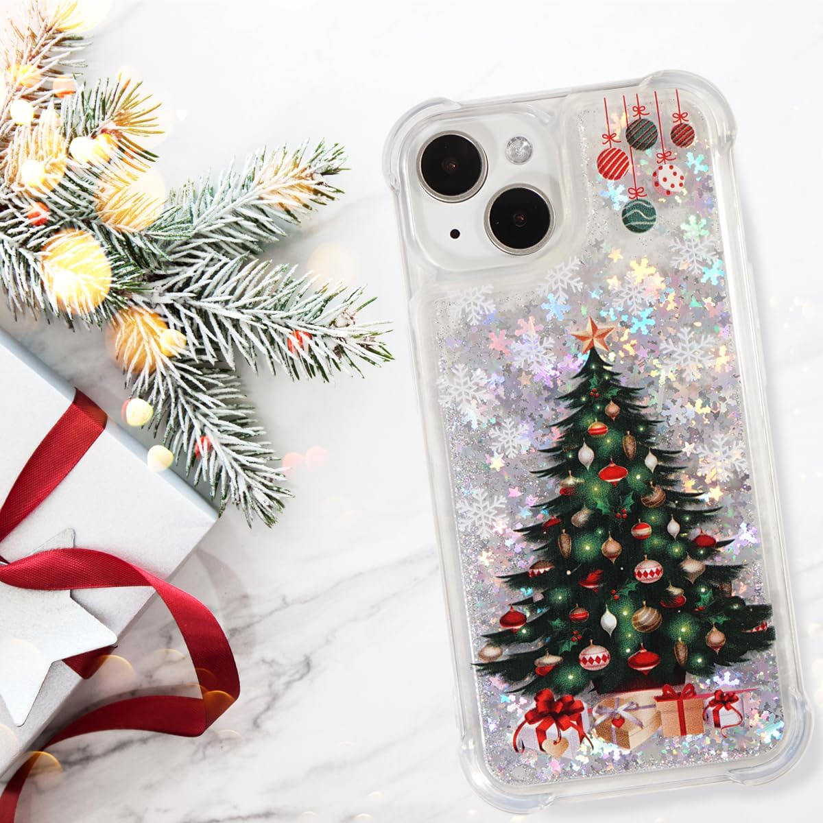 Glitter Christmas Case Compatible with iPhone 15 Glitter Case Christmas Tree Clear Soft TPU Rubber Bumper Girly Women Cute Liquid Holiday Case for iPhone 15 6.1‘’(Christmas Tree)