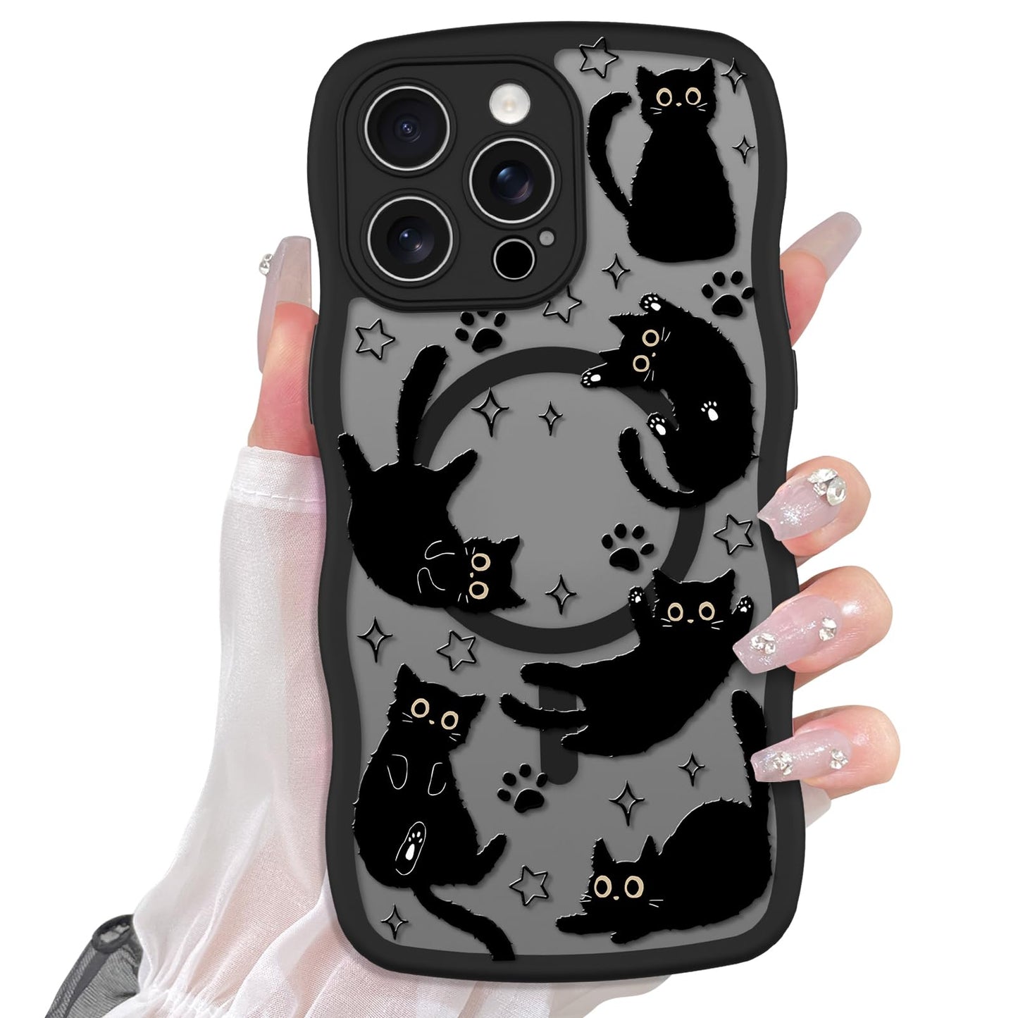 Cute Magnetic Case for iPhone 14 Case, Black Cats Pattern | Compatible with MagSafe, Soft Bumper Hard Back Kawaii Animal Aesthetic Protective Phone Cover Design for Women Girls Boys