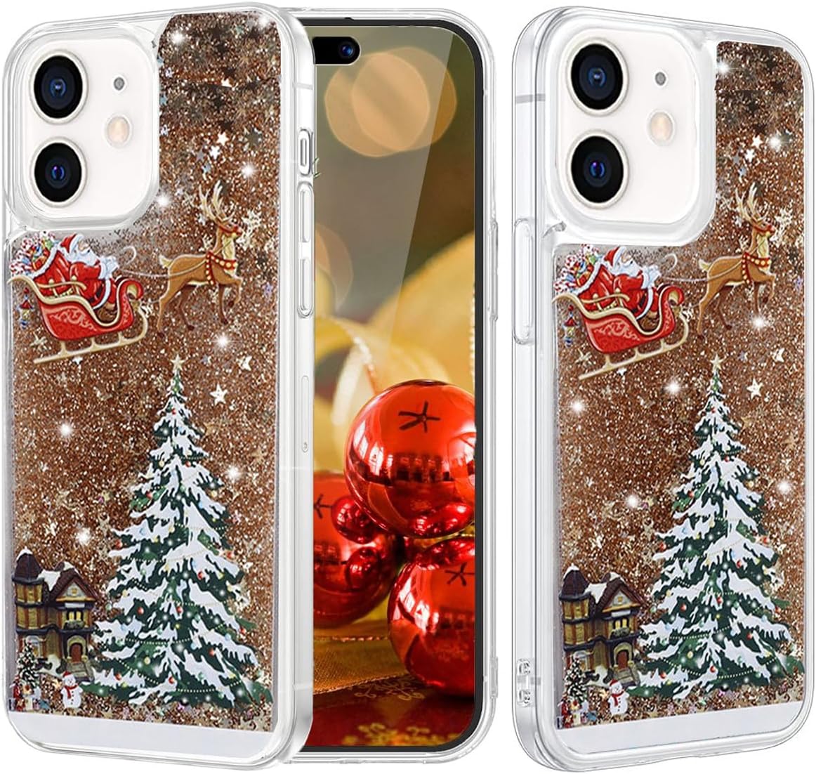 Changjia Glitter Christmas Case for iPhone 11, Cute Christmas Tree Santa Elk Liquid Flowing Floating Moving Bling Sparkle Clear TPU Bumper Shockproof Women Girls Phone Case for iPhone 11 6.1" (Gold)