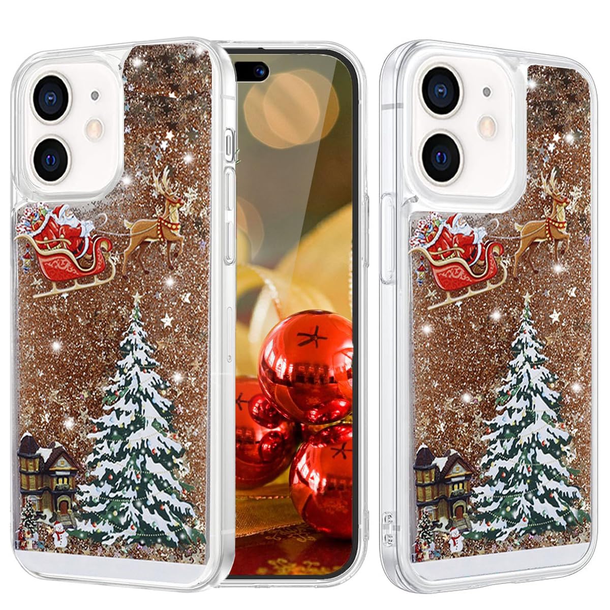 Changjia Glitter Christmas Case for iPhone 11, Cute Christmas Tree Santa Elk Liquid Flowing Floating Moving Bling Sparkle Clear TPU Bumper Shockproof Women Girls Phone Case for iPhone 11 6.1" (Gold)