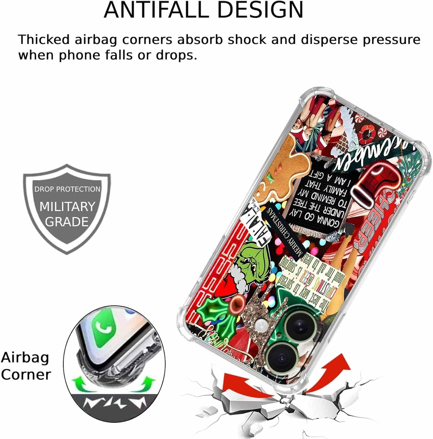 Christmas Aesthetic Winter Holiday Elements Collage Pattern,Soft TPU Bumper Phone Case for iPhone 17