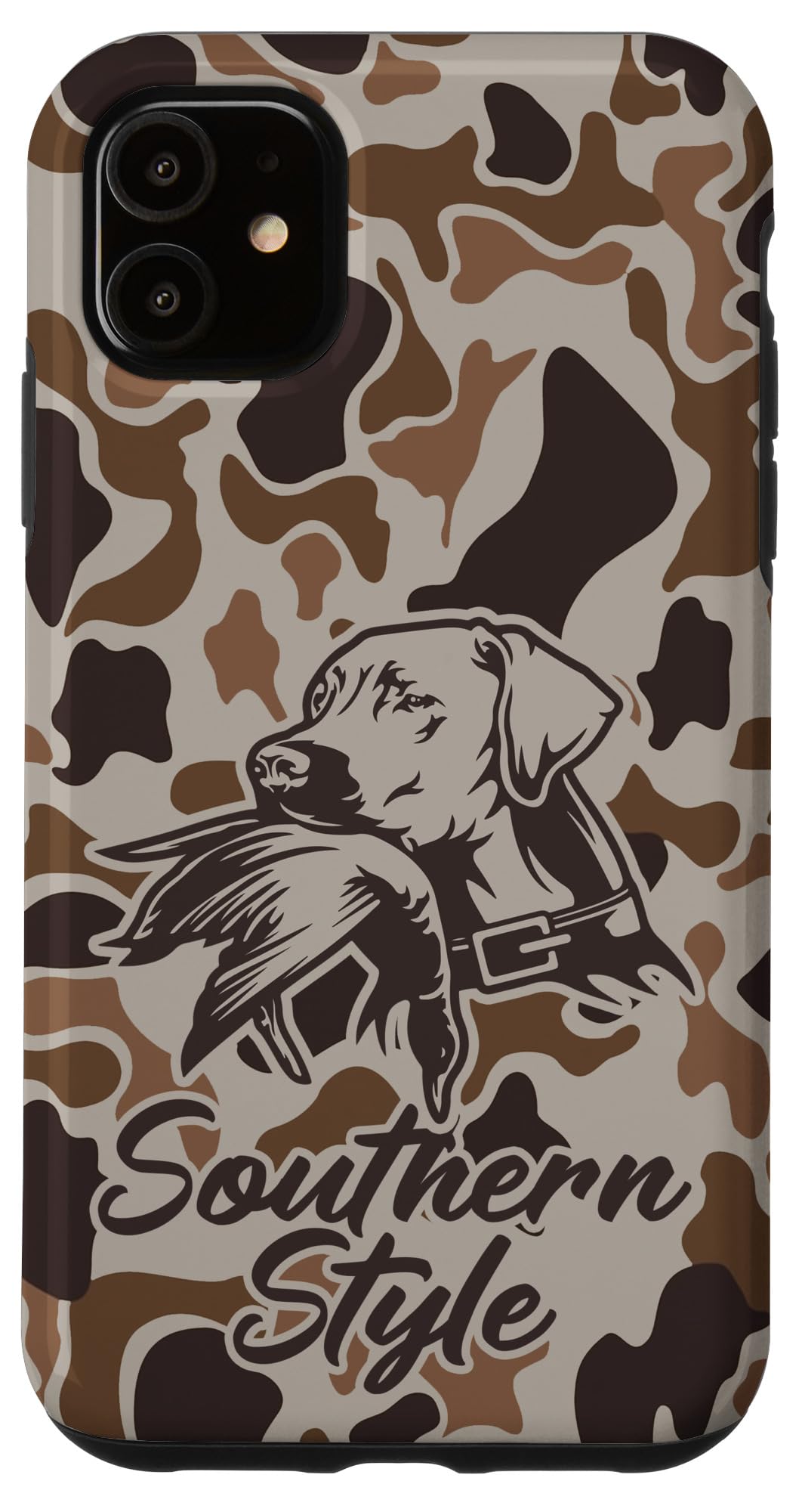 iPhone 15 Old School Camo Southern Style Duck Hunters with Dog Case