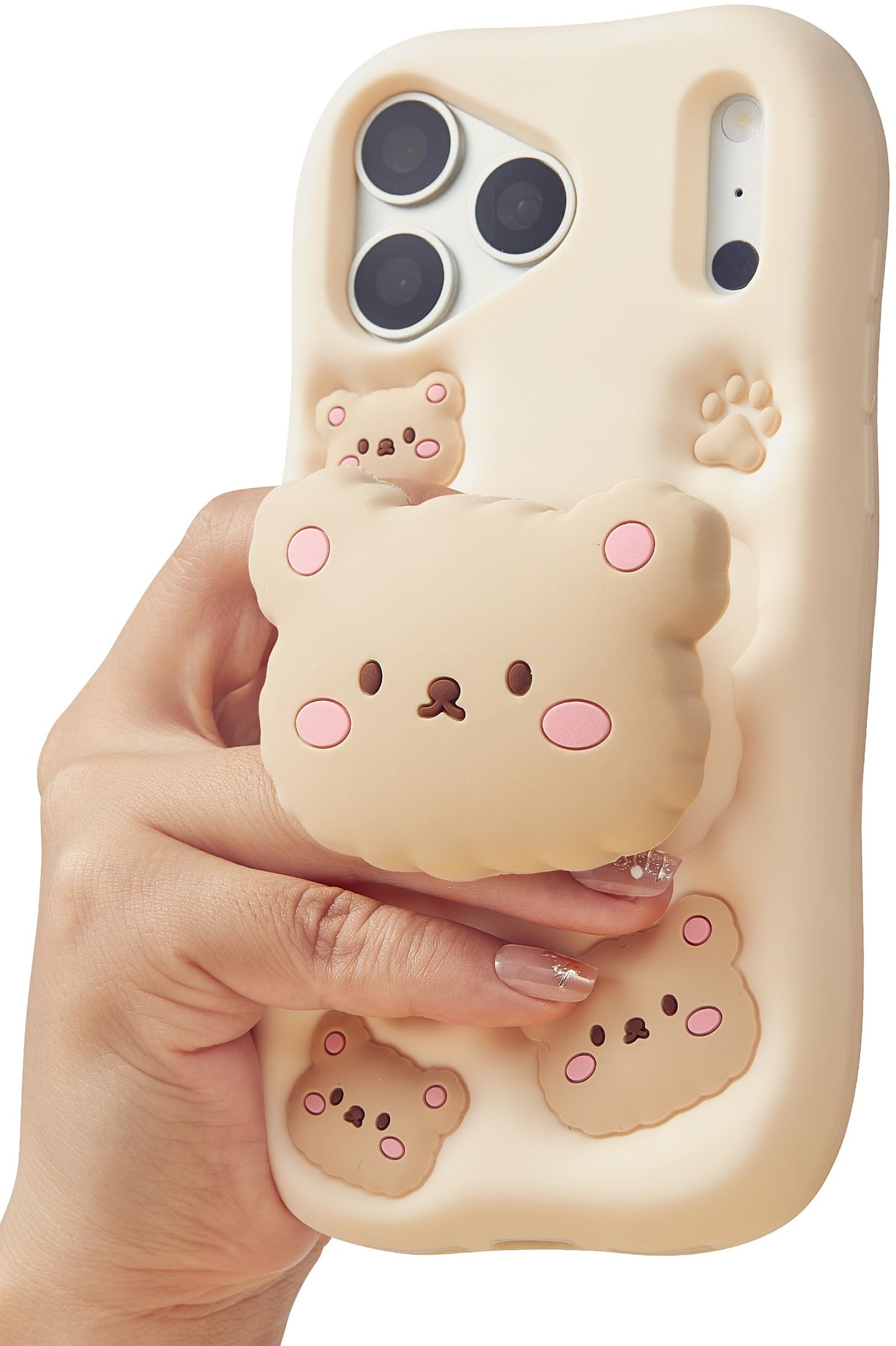 for iPhone 17 Pro Max Case, Kawaii Teddy Bear Pop-Up Grip for Girls | Makes Mirror Selfies Sweeter, Cute Girly 3D Animal Style with Stand, Soft Silicone Drop Protection
