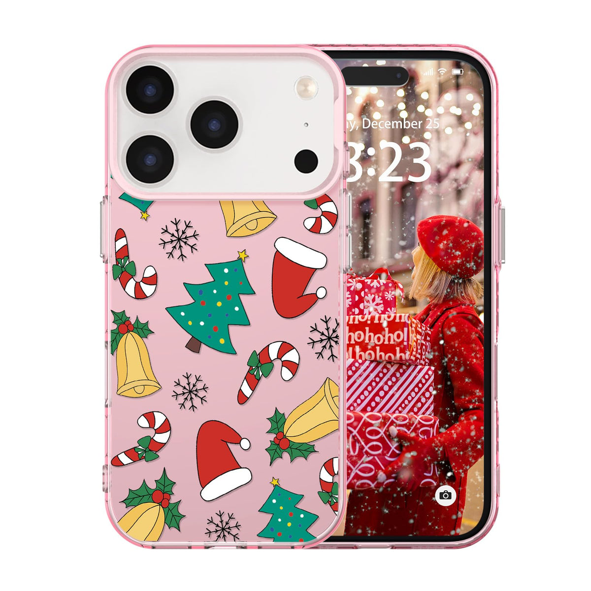 for iPhone 16 Plus Christmas Case Cute - Gingerbread Man/Pink | Gingerbread Man Tree Girly Women Girls Kids Snowflakes Candy Winter Holiday Festival Gifts Trendy Glossy Protective Cover