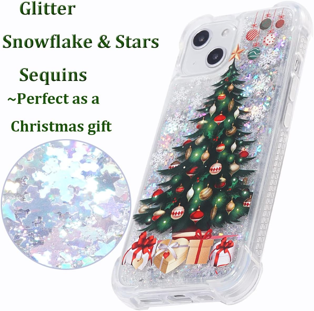 Glitter Christmas Case Compatible with iPhone 13 Glitter Case Christmas Tree Clear Soft TPU Rubber Bumper Girly Women Cute Liquid Holiday Case for iPhone 13 iPhone 14 (Christmas Tree)