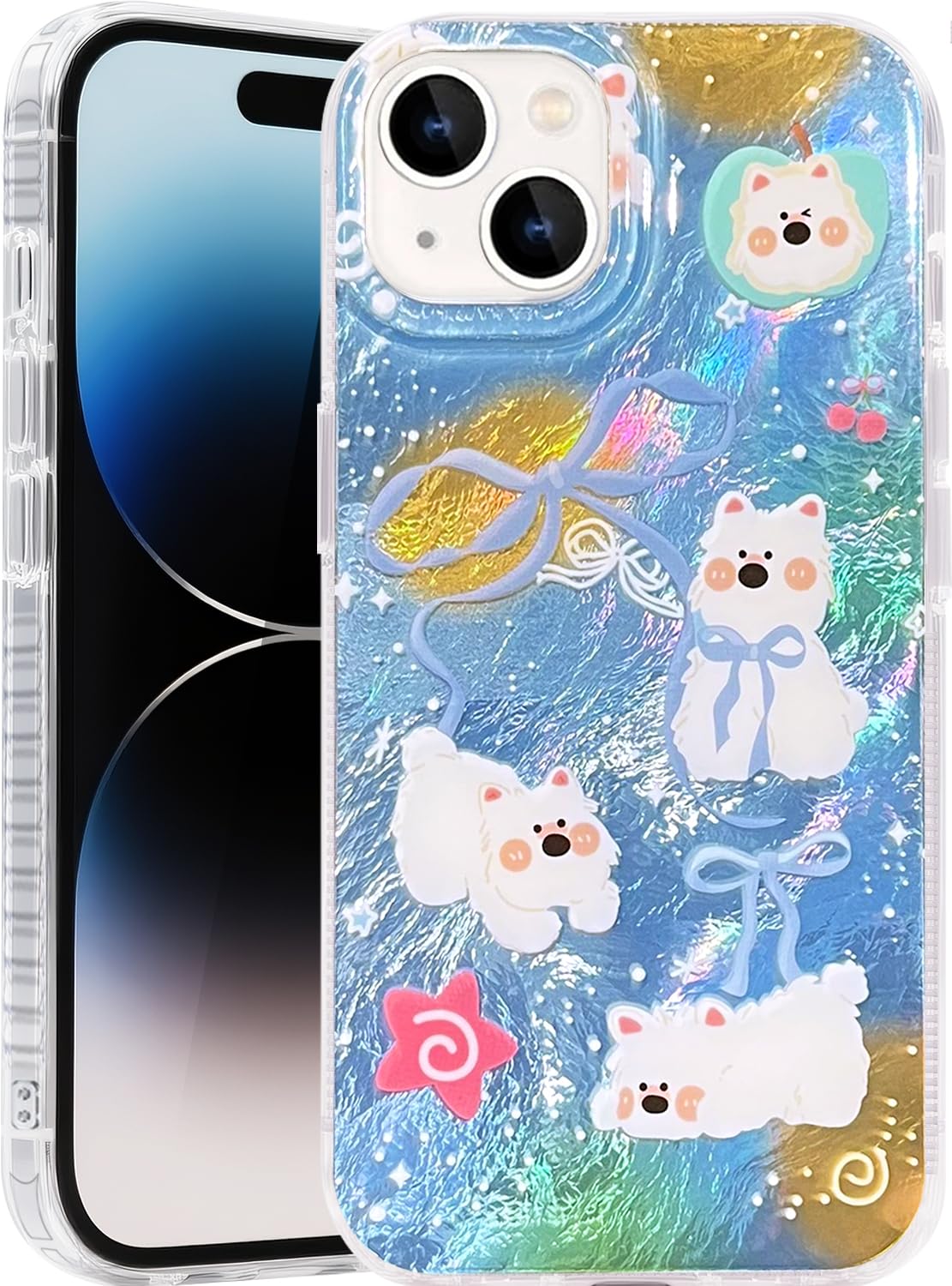 Compatible with iPhone 17 Case,with [Soft Slim][Camera Protection] Cute Fishing Cats Shiny Aesthetic Phone Cover Anti-Yellowing Shockproof Protective Cover for Women Girl