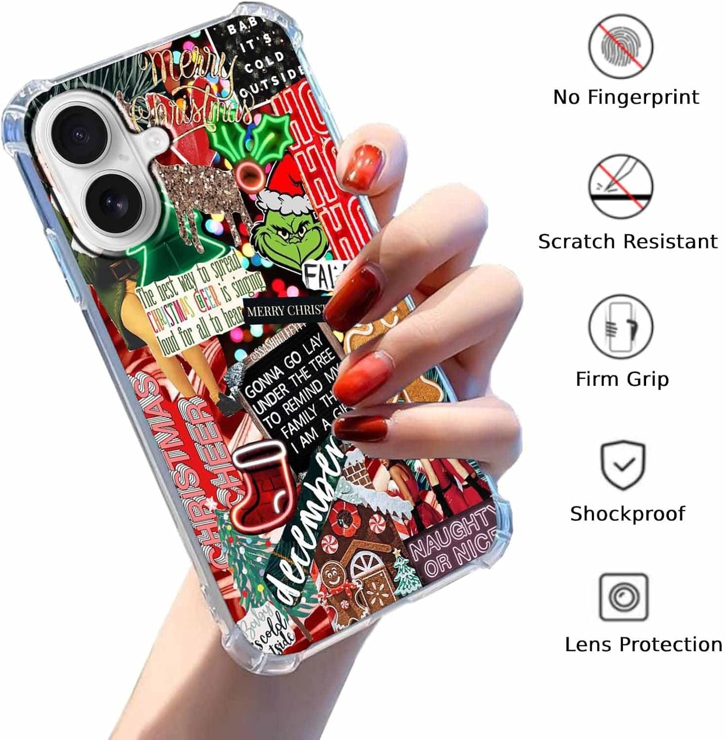 Christmas Aesthetic Case for iPhone 16,Winter Holiday Elements Collage Case for Kids,Soft TPU Bumper Case Compatible with iPhone 16,6.1"
