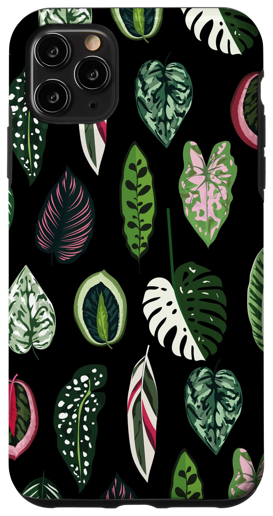 Calathea Varigatea Monstera Plant Leaf Black Case for iPhone 15 Pro Max