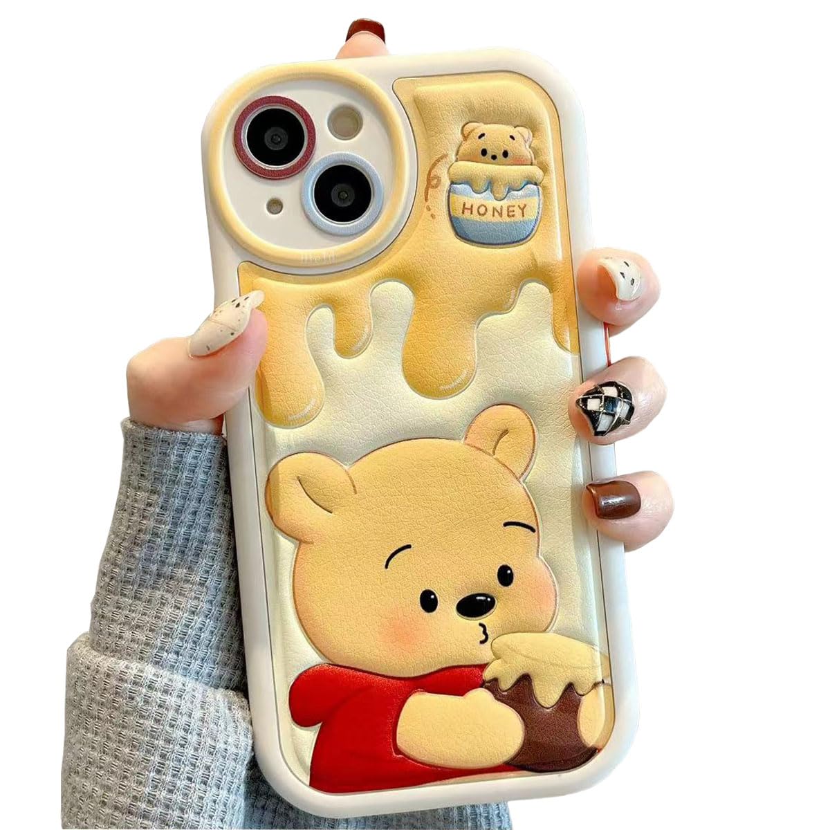 Compatible with iPhone 16 Pro Cute Case, Kawaii Phone Case TPU Leather Cute Bear Cartoon case Soft Rubber Shockproof Protective for iPhone 16 Pro Case Cover for Women Girls