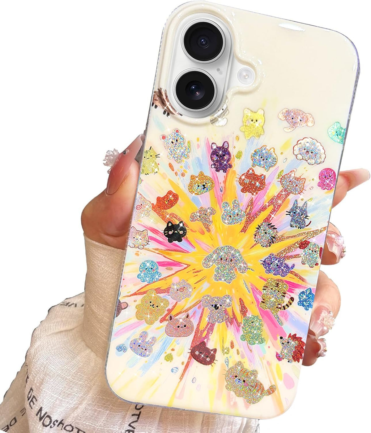 Compact Case for iPhone 15 Black cat Design,Cute Trendy Soft Slim TPU Shockproof Protective Bumper Phone Cases Cover for Women Girls Aesthetic Glitter Shiny Adorable