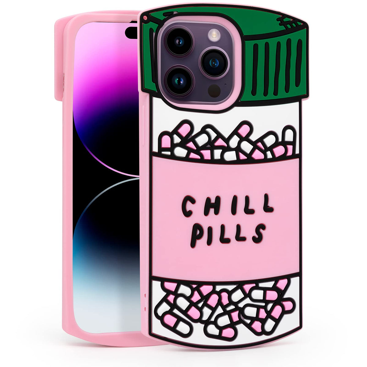 Dumkery Cute Case Compatible with iPhone 16 Pro Max Chill Pills Case, Girly Capsule Bottle Shape, 3D Soft Silicone Heavy Duty Protection Shockproof Cases Cover for Girls Women Multicolor