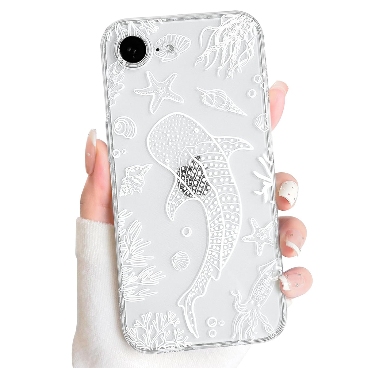 NITITOP Compatible with iPhone 15 Case Clear Sea - White Turtle | Cute, Shell whale ocean animal, For women men girls boys, Slim, Soft TPU, Shockproof
