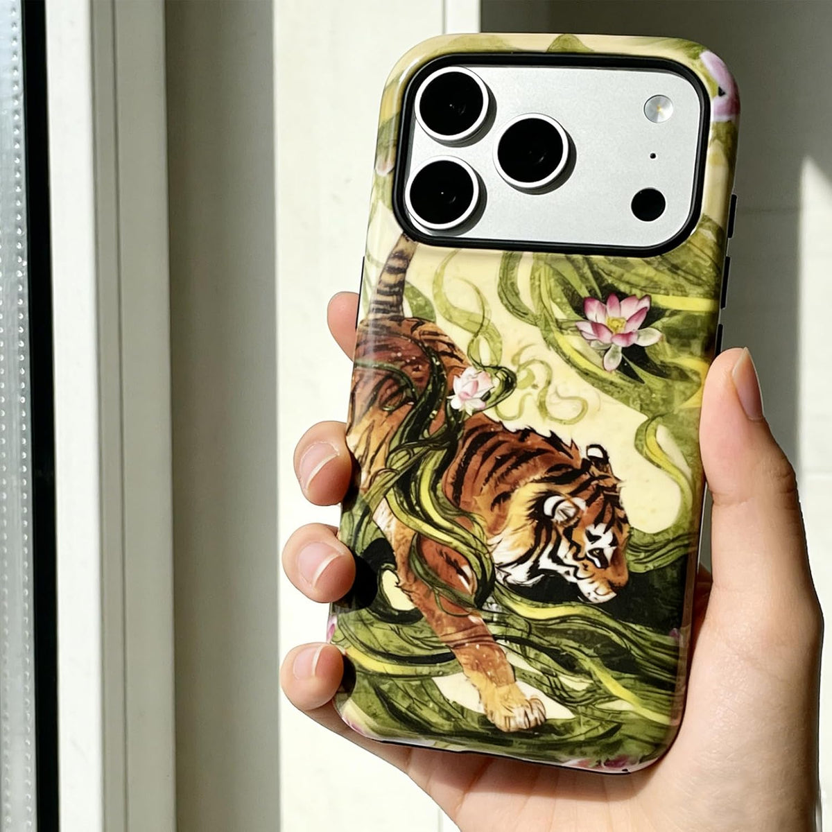 for iPhone 17 Pro Case Cute Retro Chinese-Style Tiger Phone Case Made of Hard PC Material, It Provides Full Protection with A Glossy Finish for Women (Green, iPhone 17 Pro)