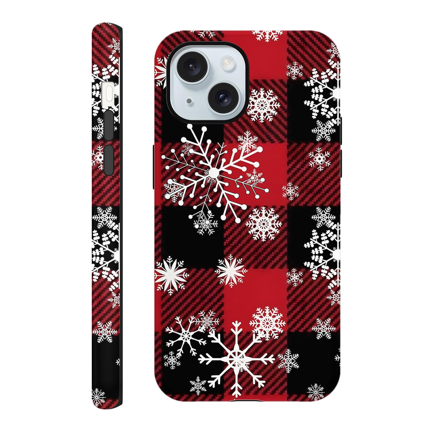 Merry Christmas Phone Case for iPhone 16 6.1", Cute Xmas Case with Snowflake Gingham Plaid Pattern Design 2-in-1 Matte Cover Shockproof Slim Soft TPU Hard PC Protection Girls Women Funda