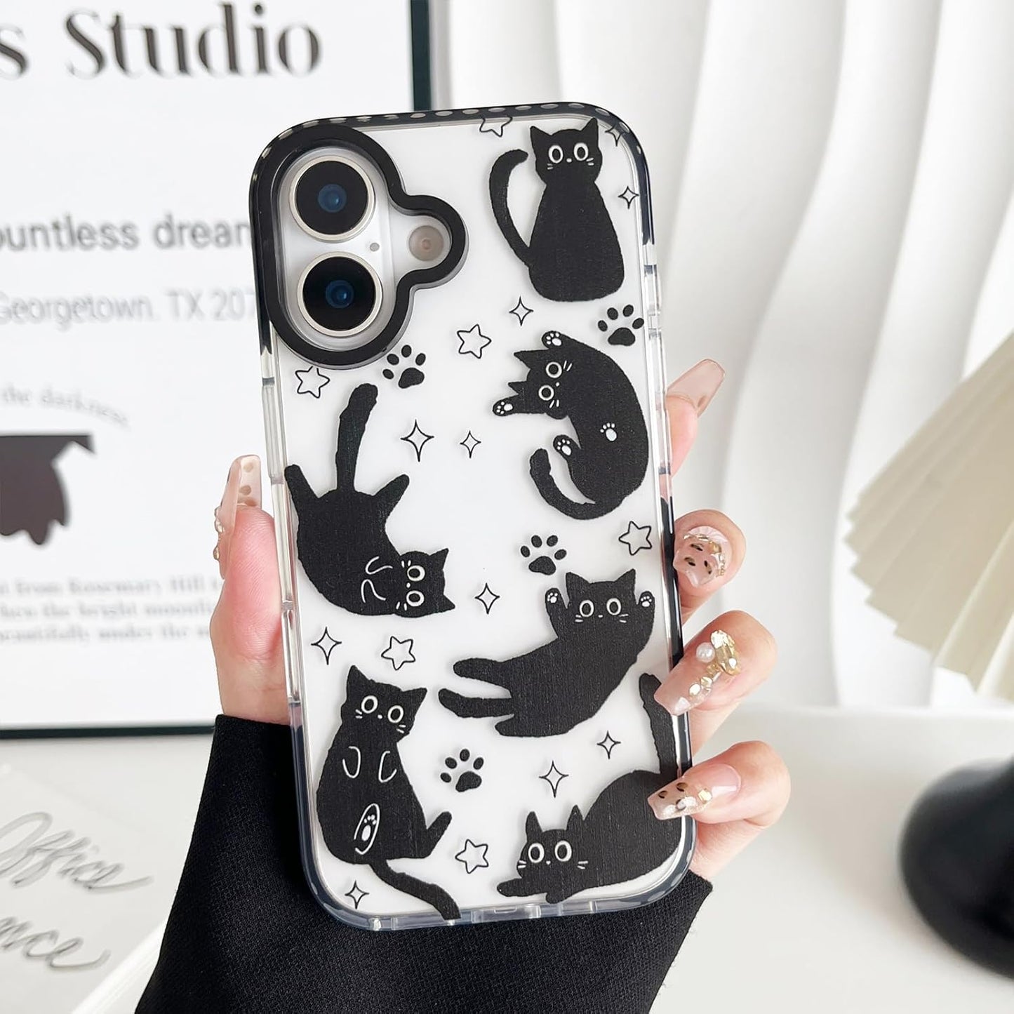 Compatible with iPhone 17 Case,Clear Cute Black Cat Pattern with Shockproof Slim Soft TPU Protective Phone Case for Women Designed for iPhone 17 6.3"