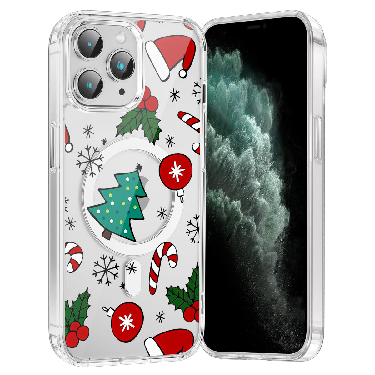 Merry Christmas Snowflake Phone Case for iPhone 13 / iPhone 14 Xmas Clear Magnetic Case 6.1", Compatible with Magsafe, Cute Winter Pattern Design Cover Shockproof Soft TPU Funda for Girl Women