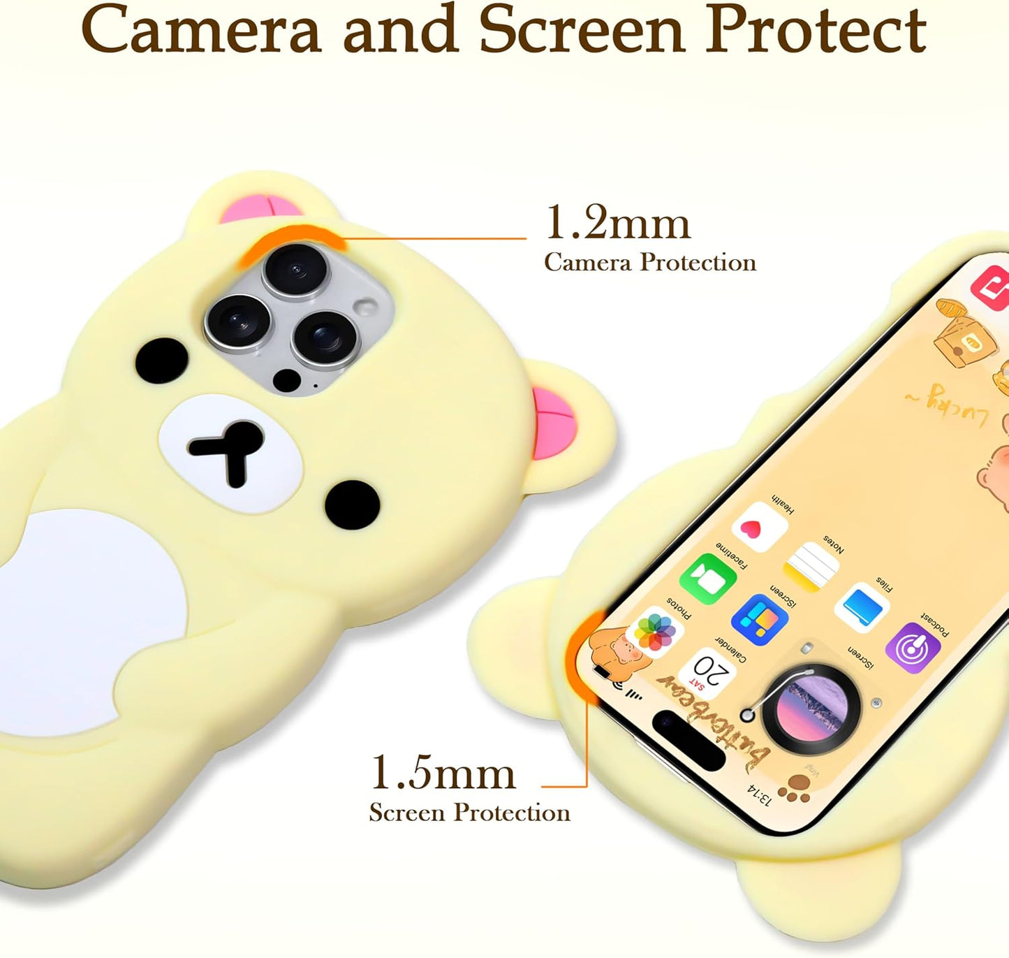 IAIYOXI Soft Silicone Bear Case for iPhone 16 Pro Max, Cute 3D Cartoon Teddy Bear Designed, Protective Lovely Fun Adorable Fashion Phone Case, Kawaii Cover for Women Girls Kids, Yellow