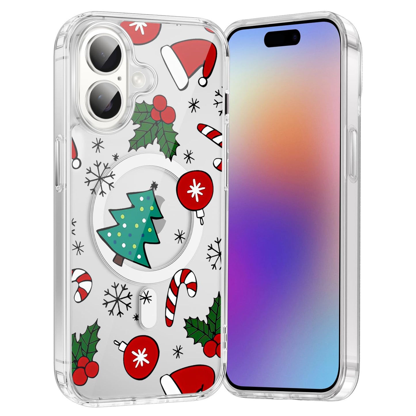Merry Christmas Snowflake Phone Case for iPhone 13 / iPhone 14 Xmas Clear Magnetic Case 6.1", Compatible with Magsafe, Cute Winter Pattern Design Cover Shockproof Soft TPU Funda for Girl Women