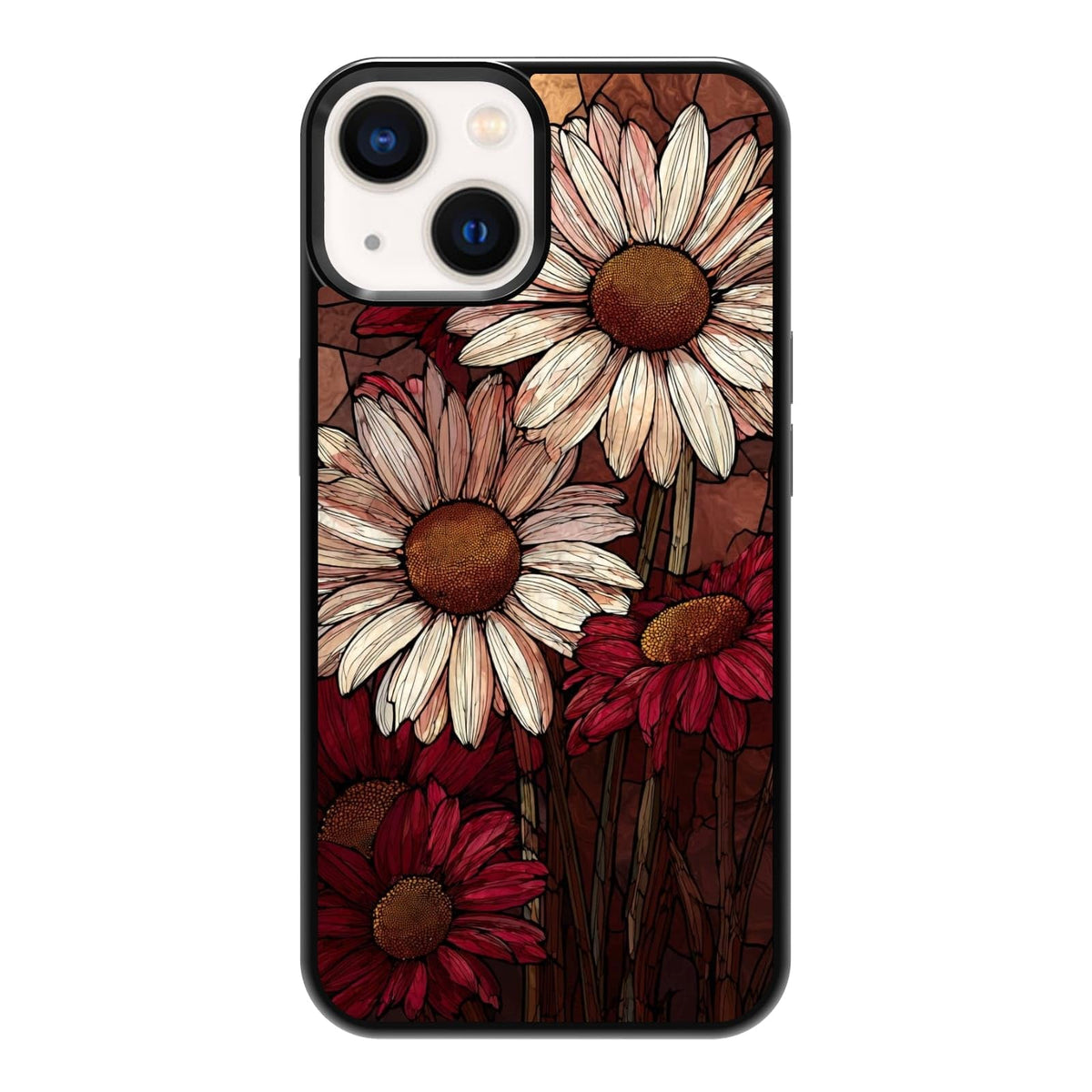 Dark Botanical Wildflower Forest Green Leaf White Blossom Nature Art Phone Case, Shockproof Protective Cover for iPhone 11 12 13 14 15 16 17 Pro Max Plus Mini XR 7 8 SE