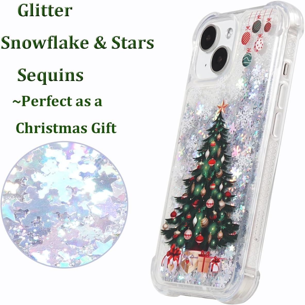 Glitter Christmas Case Compatible with iPhone 15 Glitter Case Christmas Tree Clear Soft TPU Rubber Bumper Girly Women Cute Liquid Holiday Case for iPhone 15 6.1‘’(Christmas Tree)