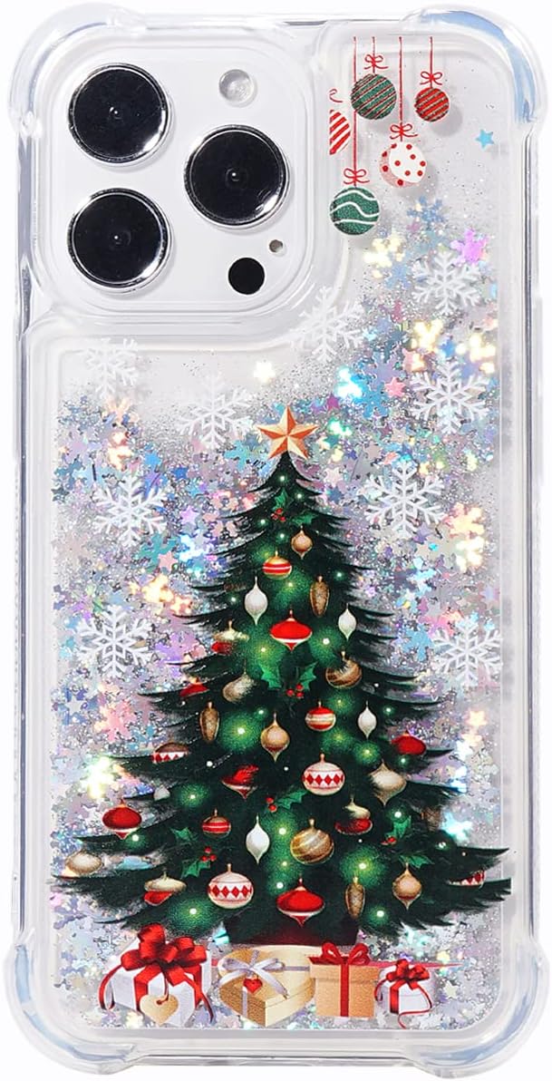 Glitter Christmas Case Compatible with iPhone 14 Pro Glitter Case Christmas Tree Clear Soft TPU Rubber Bumper Girly Women Cute Liquid Holiday Case for iPhone 14 Pro 6.1 inch (Christmas Tree)