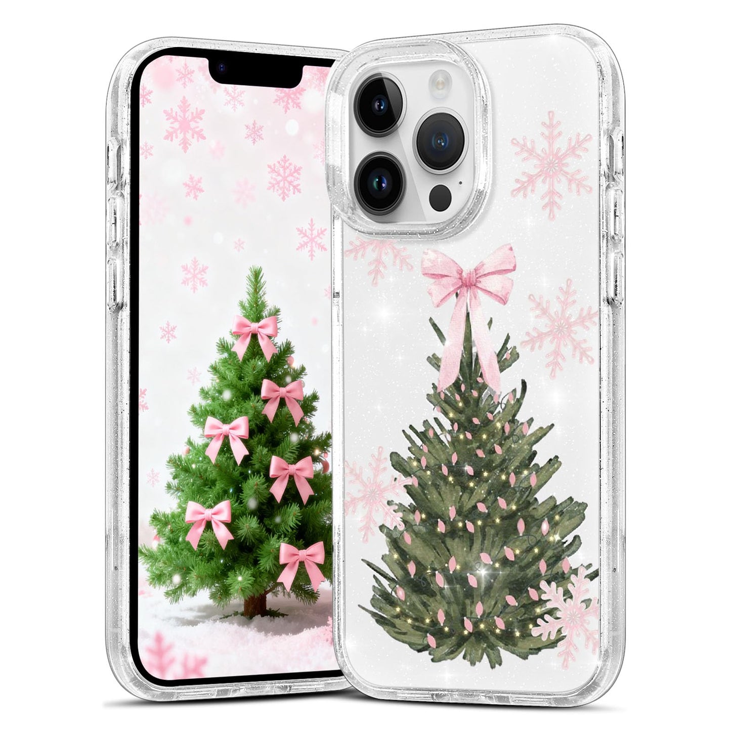 Christmas Phone Case for iPhone 13 6.1", Cute Glitter Christmas Tree Candy Snowflake Pattern, Preety Bling Sparkle Soft TPU Anti-Scratch Shockproof Protective Cover for Women Girls