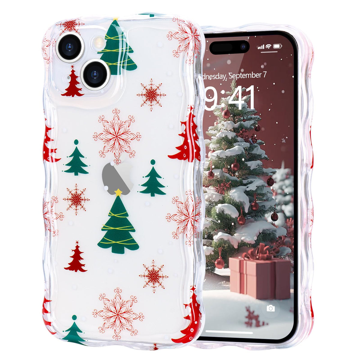 Christmas Phone Case for iPhone Air Wavy Clear Xmas,Candy Cane | Cute Curly Wavy Merry Xmas Pattern Case Clear Santa Snowman Elk Cover for Girls Kids Women Slim Protective Cover