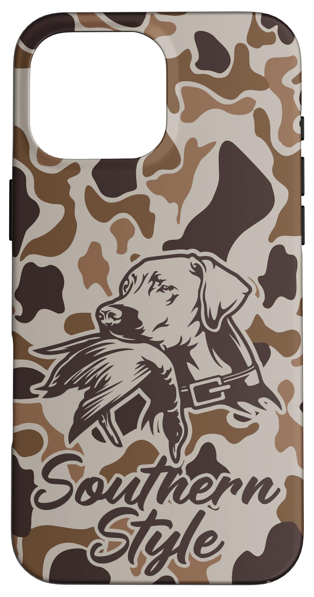 iPhone 15 Old School Camo Southern Style Duck Hunters with Dog Case