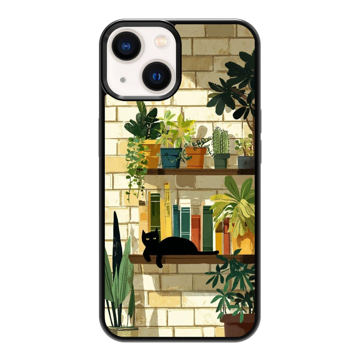 Lush Tropical Monstera Leaves Black Cat Botanical Art Phone Case, Shockproof Protective Cover for iPhone 11 12 13 14 15 16 17 Pro Max Plus Mini XR 7 8 SE