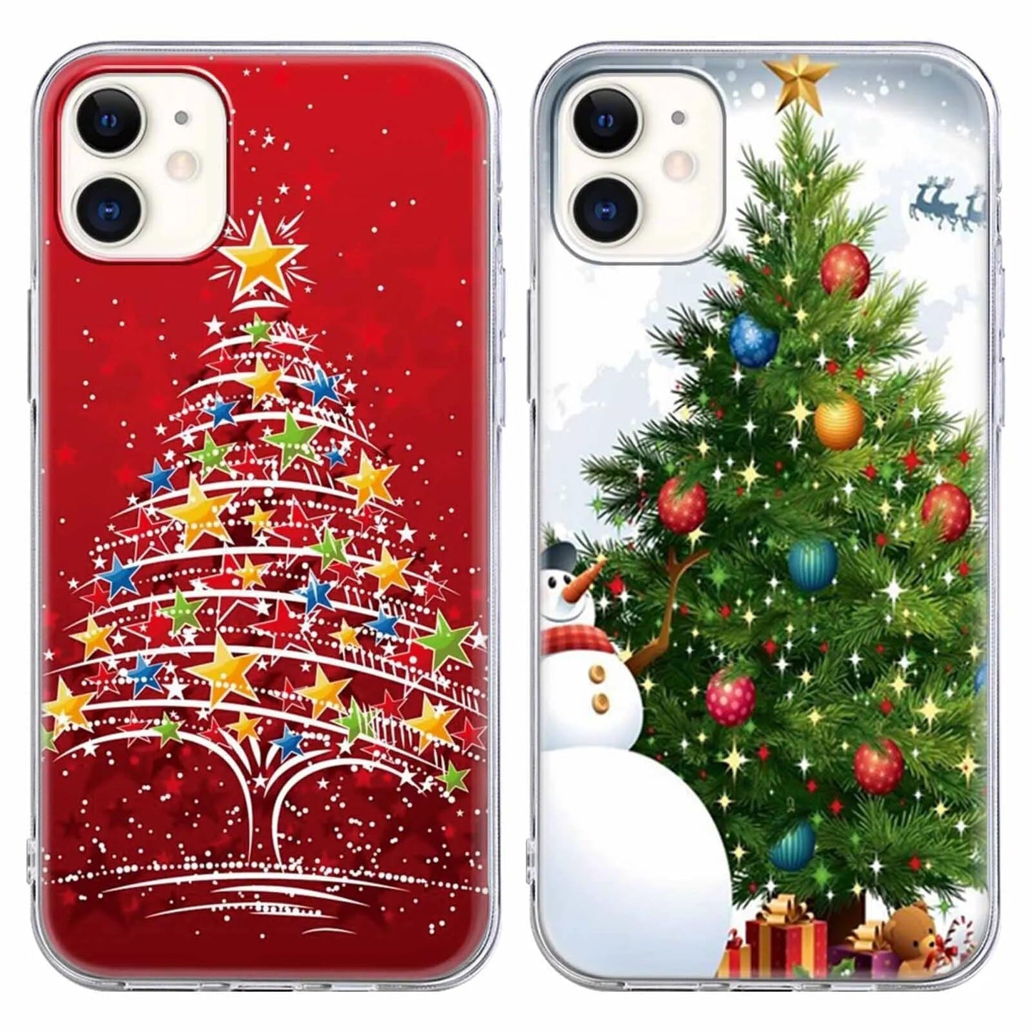 2 Pack Clear Christmas Phone Case for iPhone 13/14 6.1 inches, Holidays Christmas Trees Yellow-Resistant Protective Soft Slim Shockproof Xmas TPU Bumper Cover for Girls Woman Men