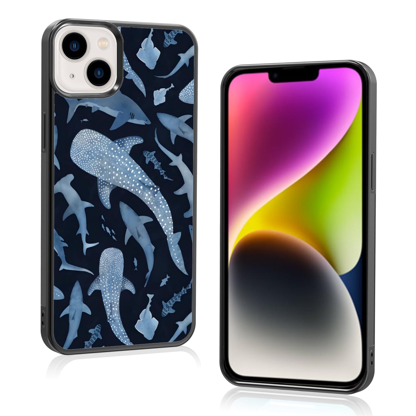 Cute Blue Shark Aesthetic Phone Case for iPhone 14 & 13 Case for Women Teen Girls Kids Girls -6.1Inch