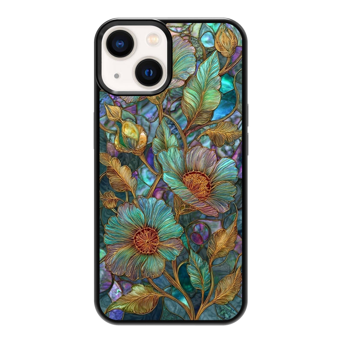Dark Botanical Wildflower Forest Green Leaf White Blossom Nature Art Phone Case, Shockproof Protective Cover for iPhone 11 12 13 14 15 16 17 Pro Max Plus Mini XR 7 8 SE