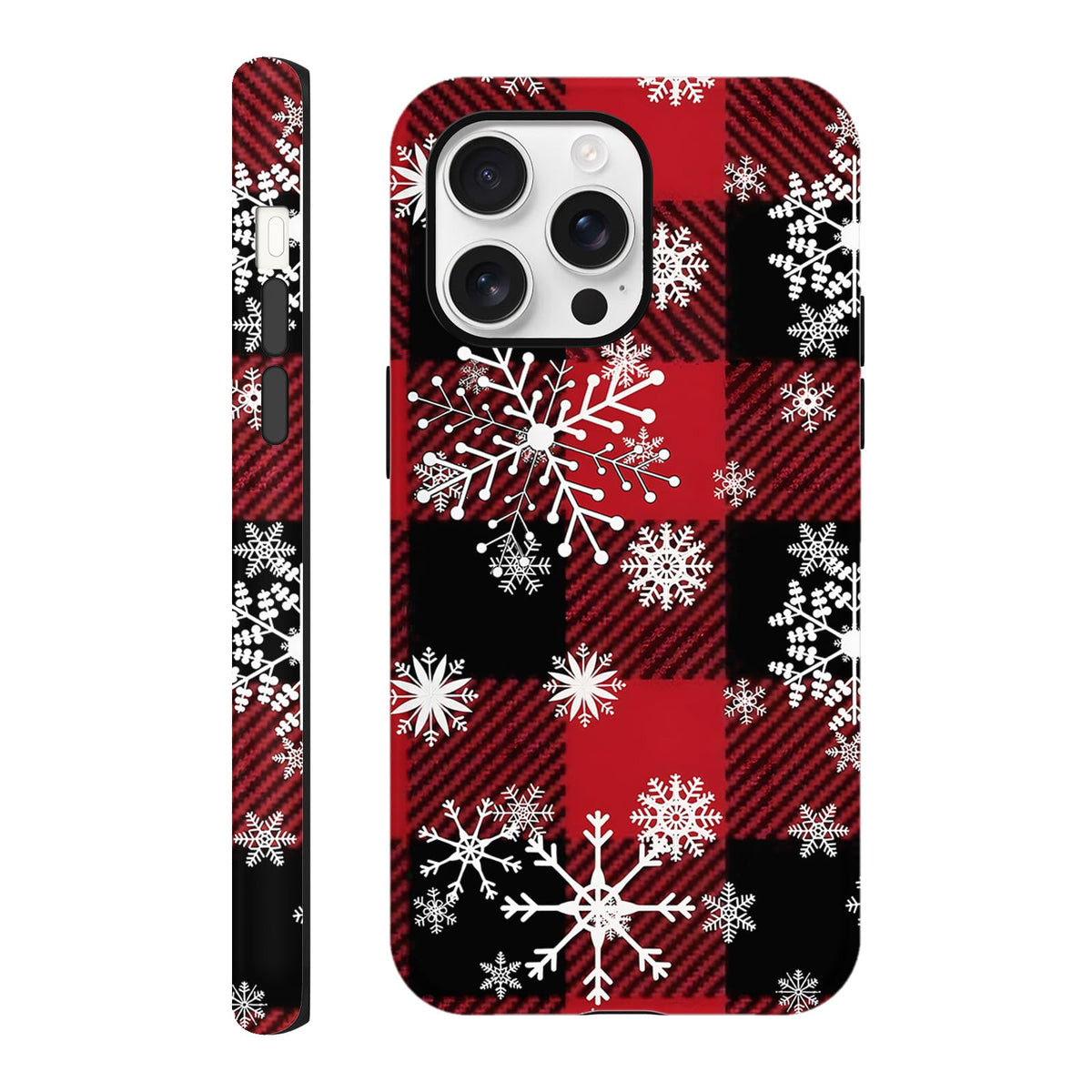 Merry Christmas Phone Case for iPhone 16 6.1", Cute Xmas Case with Snowflake Gingham Plaid Pattern Design 2-in-1 Matte Cover Shockproof Slim Soft TPU Hard PC Protection Girls Women Funda