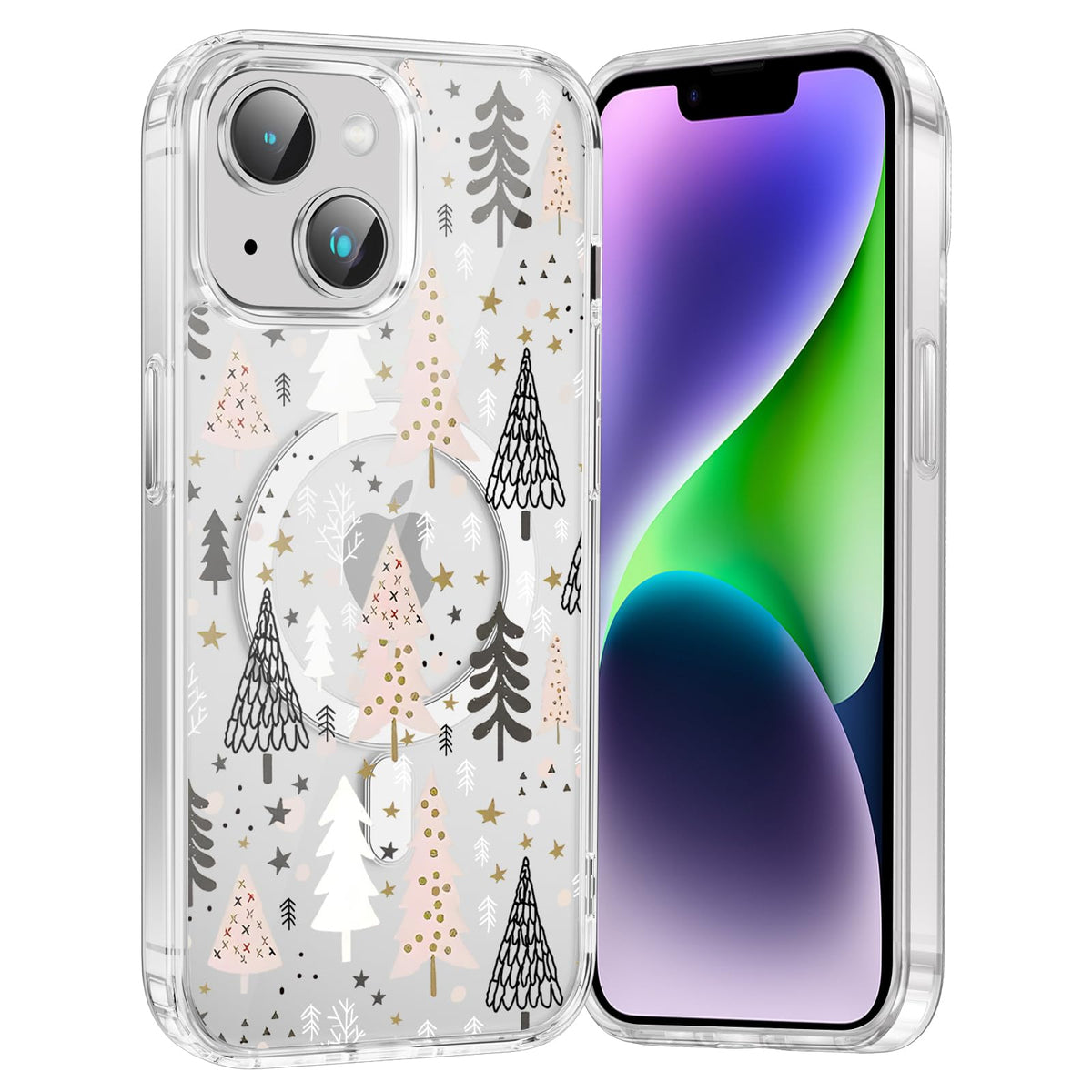 Merry Christmas Snowflake Phone Case for iPhone 13 / iPhone 14 Xmas Clear Magnetic Case 6.1", Compatible with Magsafe, Cute Winter Pattern Design Cover Shockproof Soft TPU Funda for Girl Women