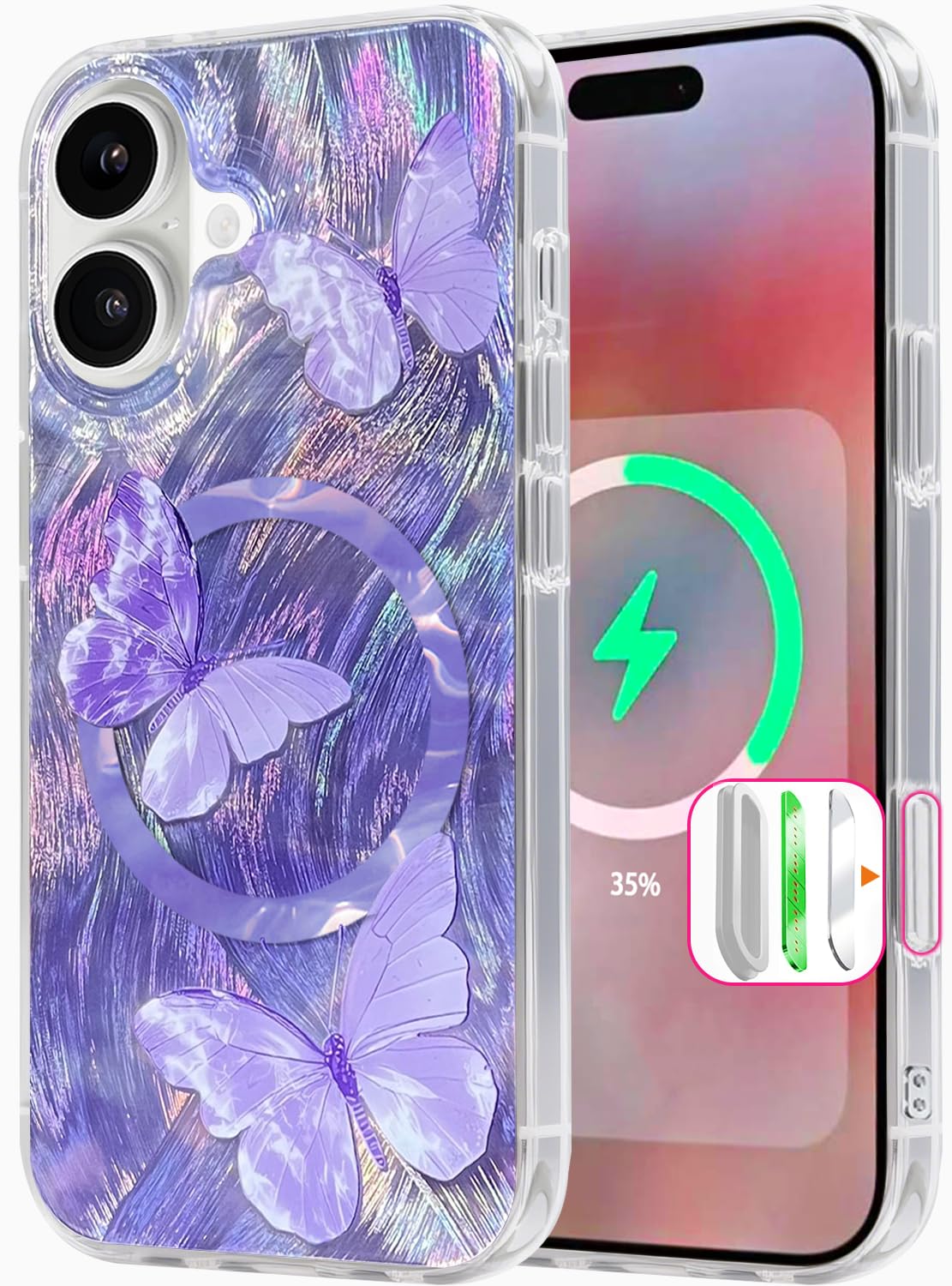 Compatible with iPhone 17 Case,with [Soft Slim][Camera Protection] Cute Fishing Cats Shiny Aesthetic Phone Cover Anti-Yellowing Shockproof Protective Cover for Women Girl