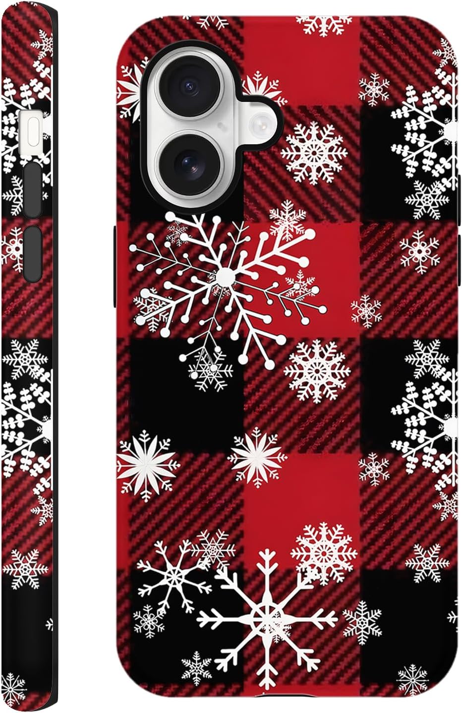 Merry Christmas Phone Case for iPhone 16 6.1", Cute Xmas Case with Snowflake Gingham Plaid Pattern Design 2-in-1 Matte Cover Shockproof Slim Soft TPU Hard PC Protection Girls Women Funda