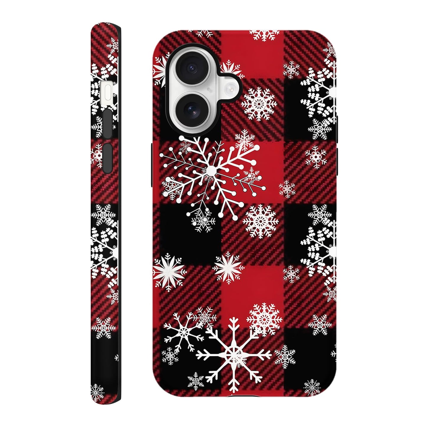 Merry Christmas Phone Case for iPhone 16 6.1", Cute Xmas Case with Snowflake Gingham Plaid Pattern Design 2-in-1 Matte Cover Shockproof Slim Soft TPU Hard PC Protection Girls Women Funda