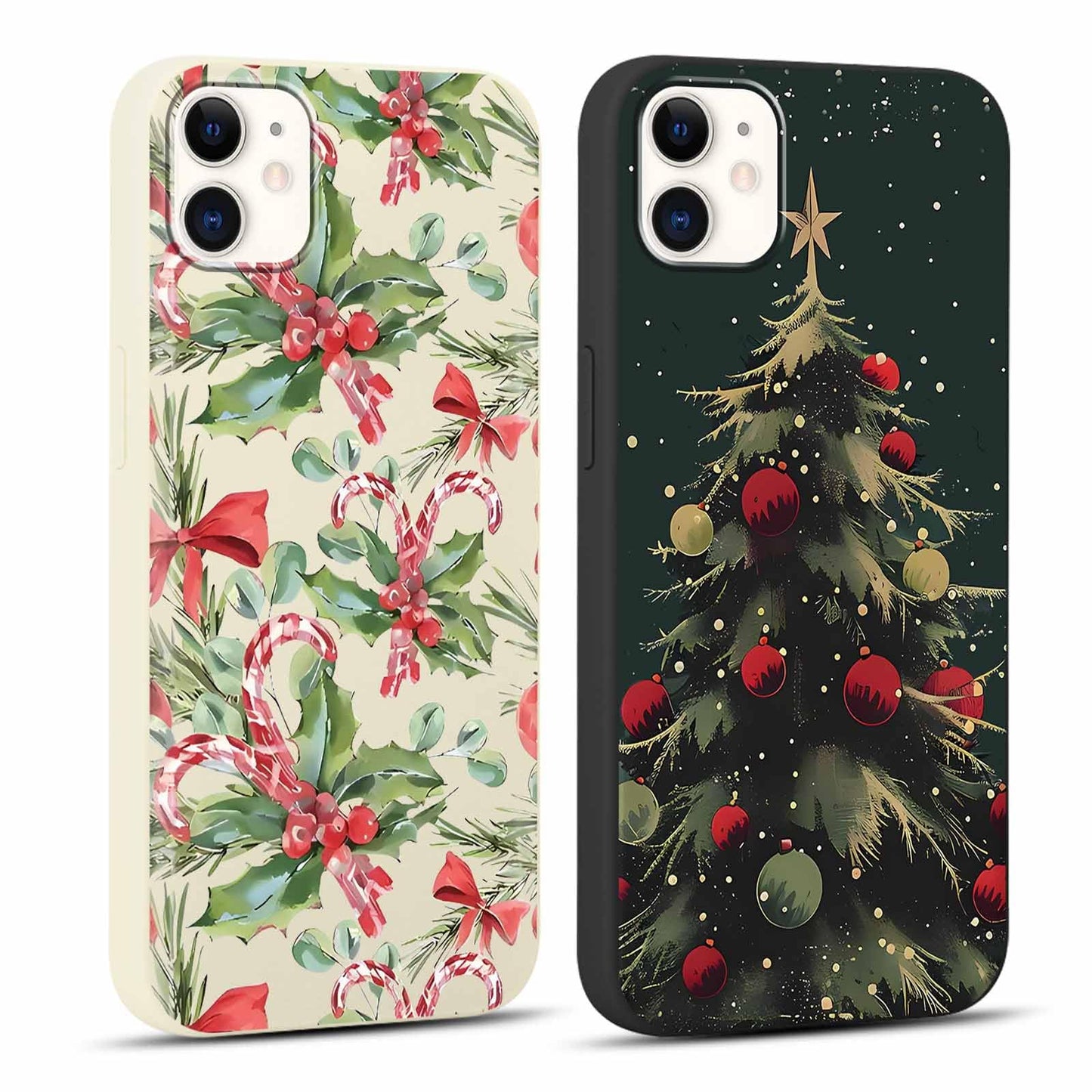 2 Pack Merry Christmas Phone Case for iPhone 16 6.1", Cute Xmas Christmas Tree Pattern Case with Candy Design Christmas Decorations Gifts Shockproof Soft Silicone Cover for Girl Women