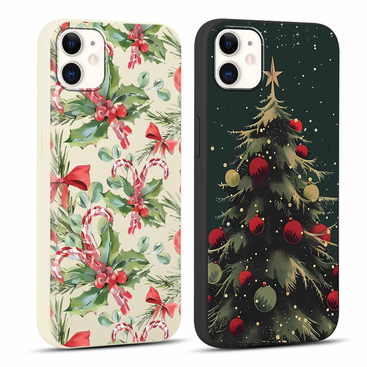 2 Pack Merry Christmas Phone Case for iPhone 13 / iPhone 14 6.1", "Cute Xmas Tree Pattern Case with Candy Design Christmas Decorations Gifts Shockproof Soft TPU Cover for Girl Women