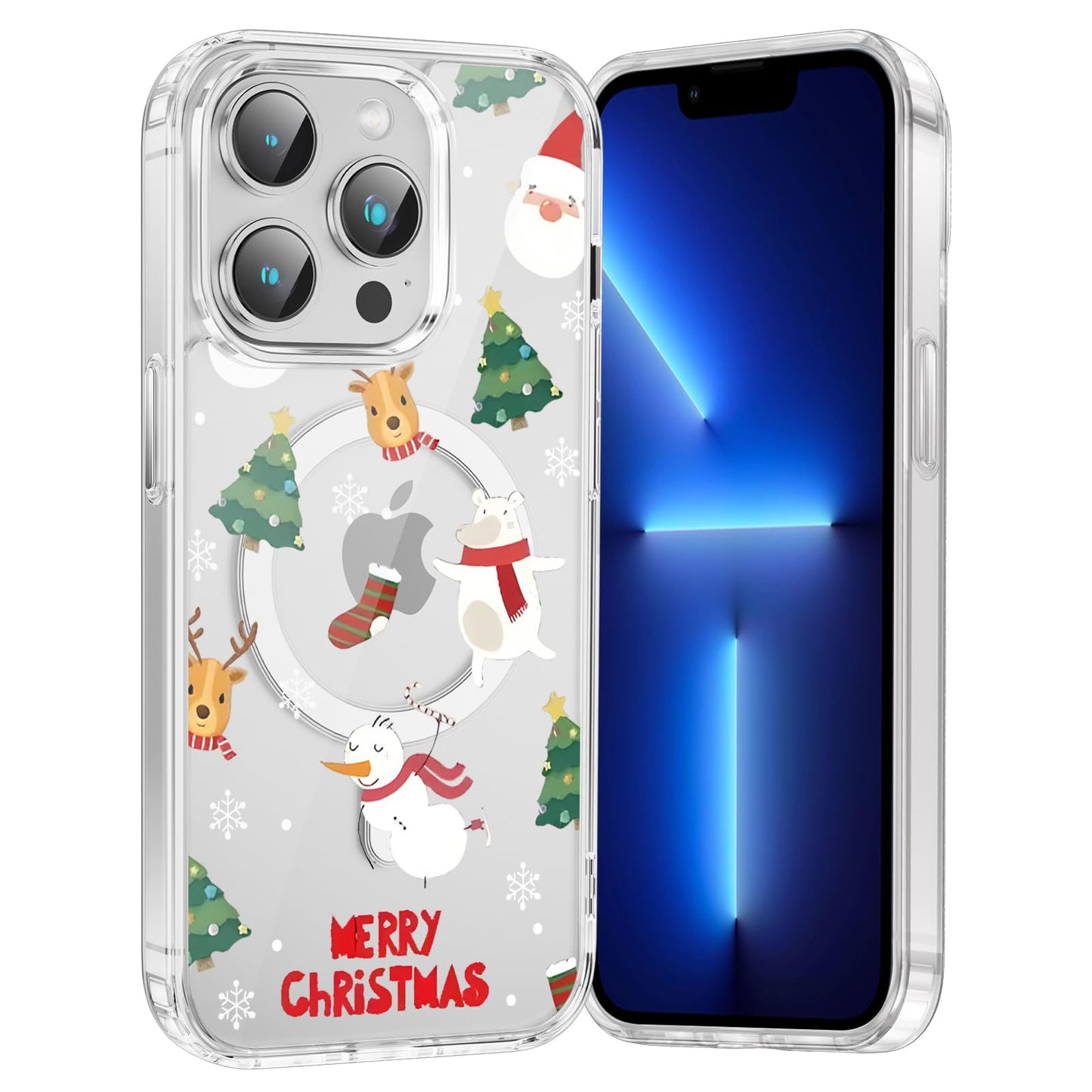 Merry Christmas Snowflake Phone Case for iPhone 13 / iPhone 14 Xmas Clear Magnetic Case 6.1", Compatible with Magsafe, Cute Winter Pattern Design Cover Shockproof Soft TPU Funda for Girl Women
