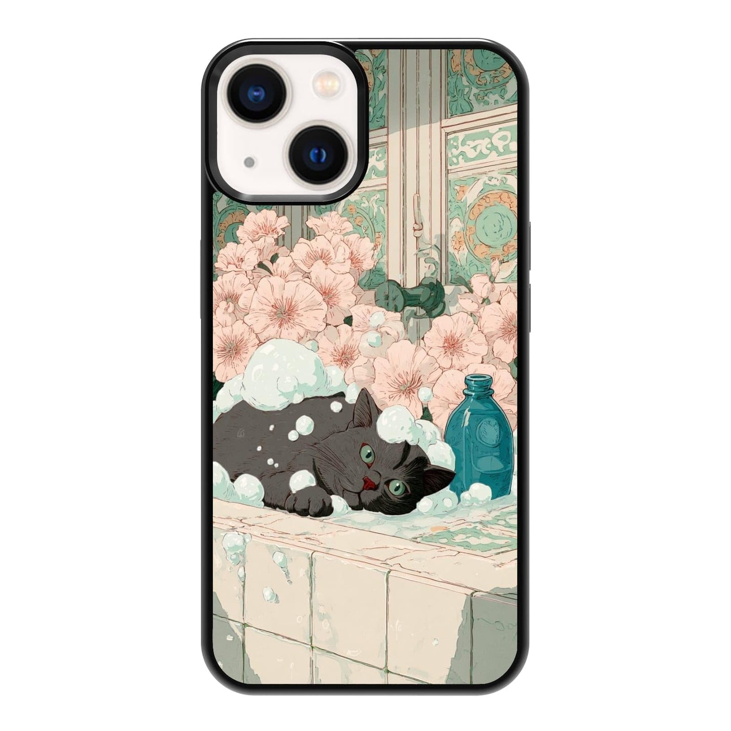 Black Cat Indoor Jungle Potted Plants Bookshelf Dark Green Botanical Urban Forest Phone Case, Shockproof Protective Cover for iPhone 11 12 13 14 15 16 17 Pro Max Plus Mini XR 7 8 SE