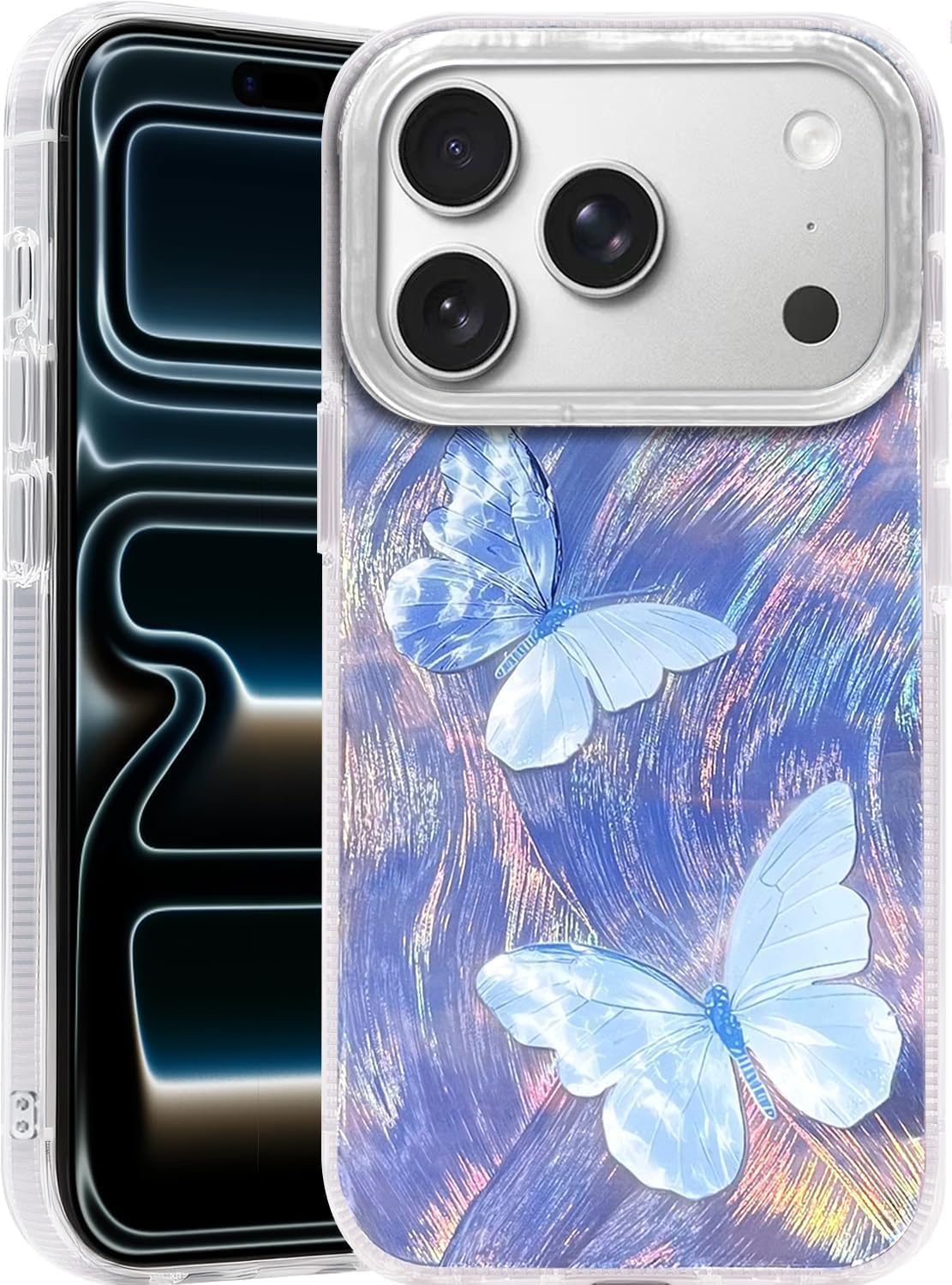 Compatible with iPhone 17 Case,with [Soft Slim][Camera Protection] Cute Fishing Cats Shiny Aesthetic Phone Cover Anti-Yellowing Shockproof Protective Cover for Women Girl