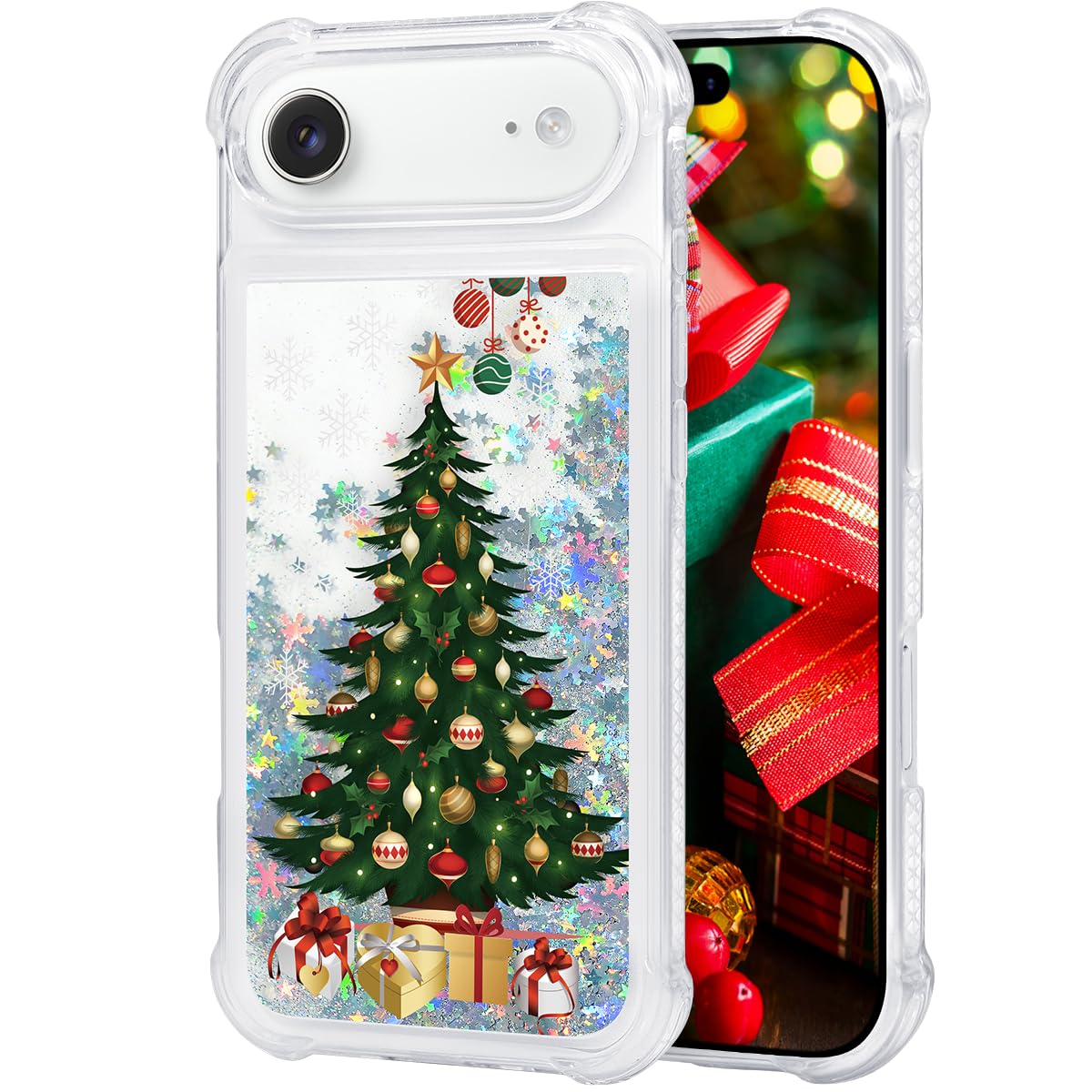 Glitter Christmas Case Compatible with iPhone 17 Bling Sparkle Floating Liquid Luxury Fashion Girly Women Cute Holiday Case for iPhone 17 (Christmas Tree)