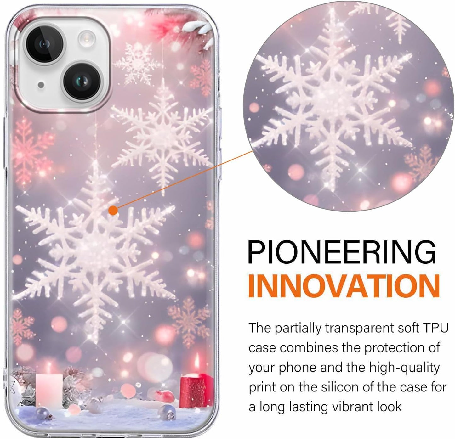 Christmas 2 Pack for iPhone 14/13 Phone Cases, Cute Case with Snowflake Printed Pink Blue Pattern Clear Soft Aesthetic Design Funda Flexible Ultra-Thin Girly Protective Women Cover