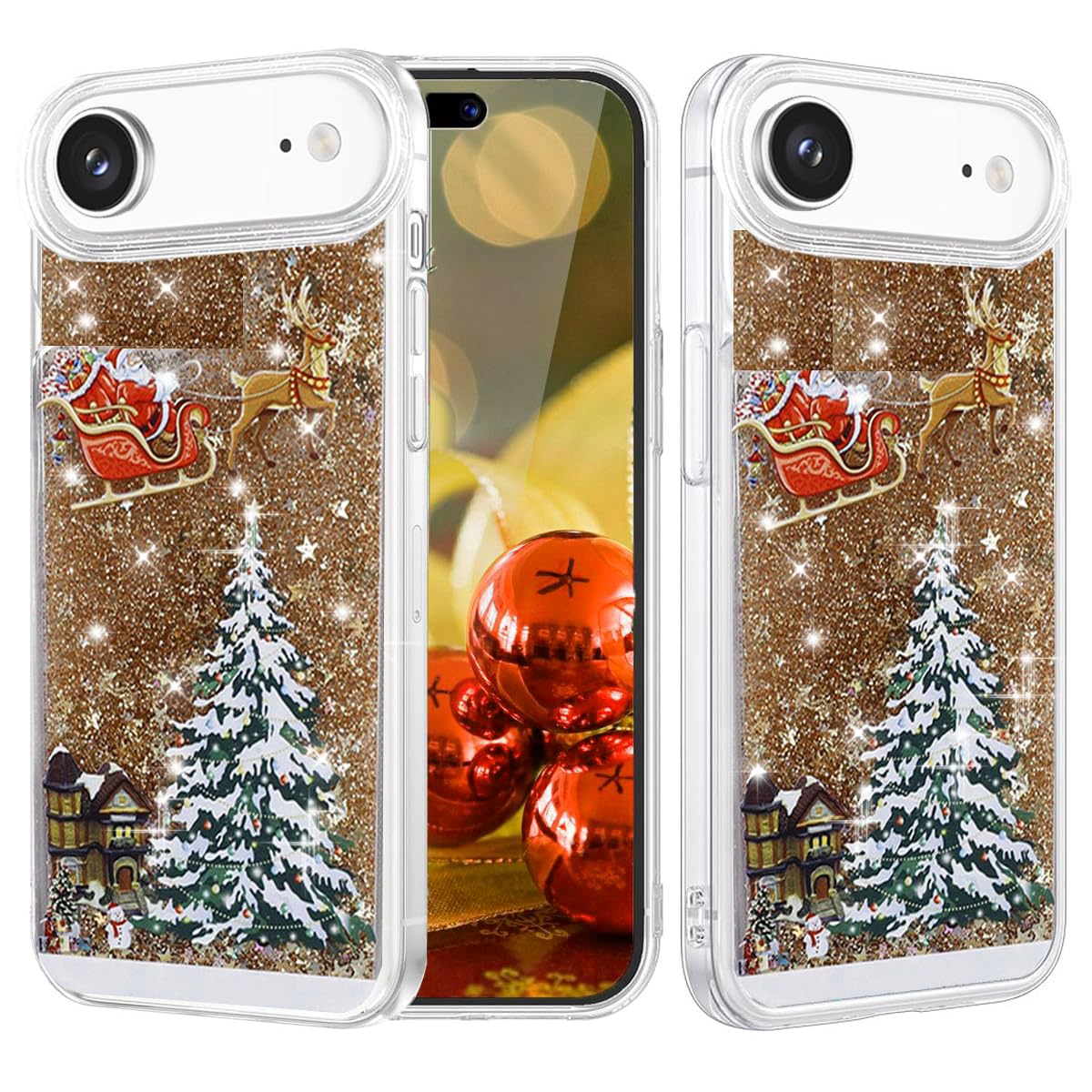 Changjia Glitter Christmas Case for iPhone 17, Cute Christmas Tree Santa Elk Liquid Flowing Floating Moving Bling Sparkle Clear Bumper Shockproof Women Girls Slim Phone Case for iPhone 17 6.3", Silver