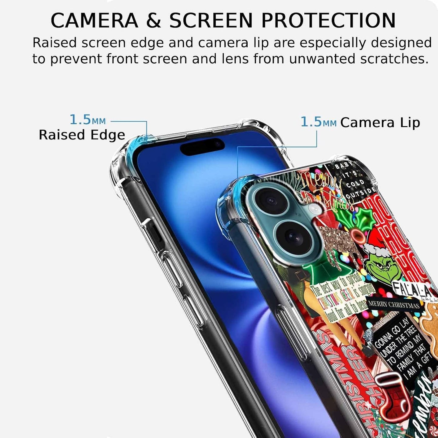 Christmas Aesthetic Case for iPhone 16,Winter Holiday Elements Collage Case for Kids,Soft TPU Bumper Case Compatible with iPhone 16,6.1"