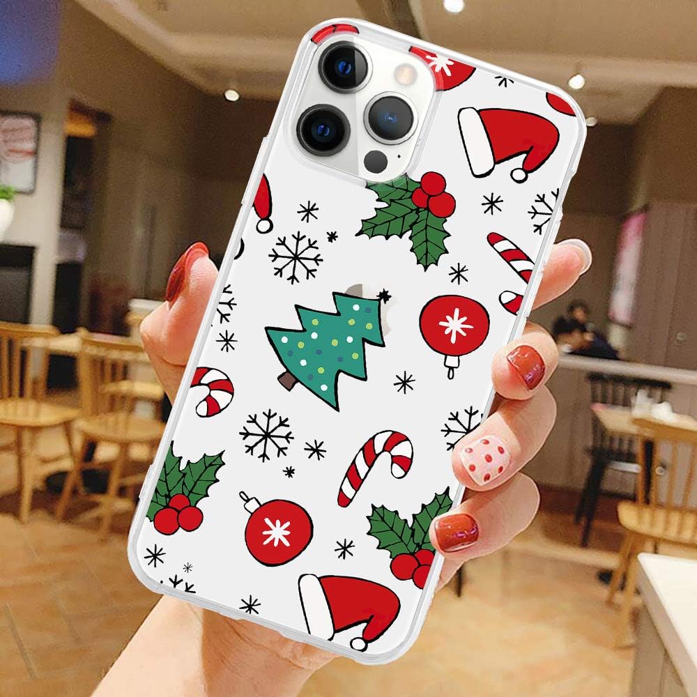 LCHULLE for iPhone 12/12 Pro Christmas Case Xmas Santa Holiday Clear Case | Cute Transparent Design for Women Men Kids, Slim Fit Soft TPU Silicone Shockproof Protective Back Cover - Xmas Tree
