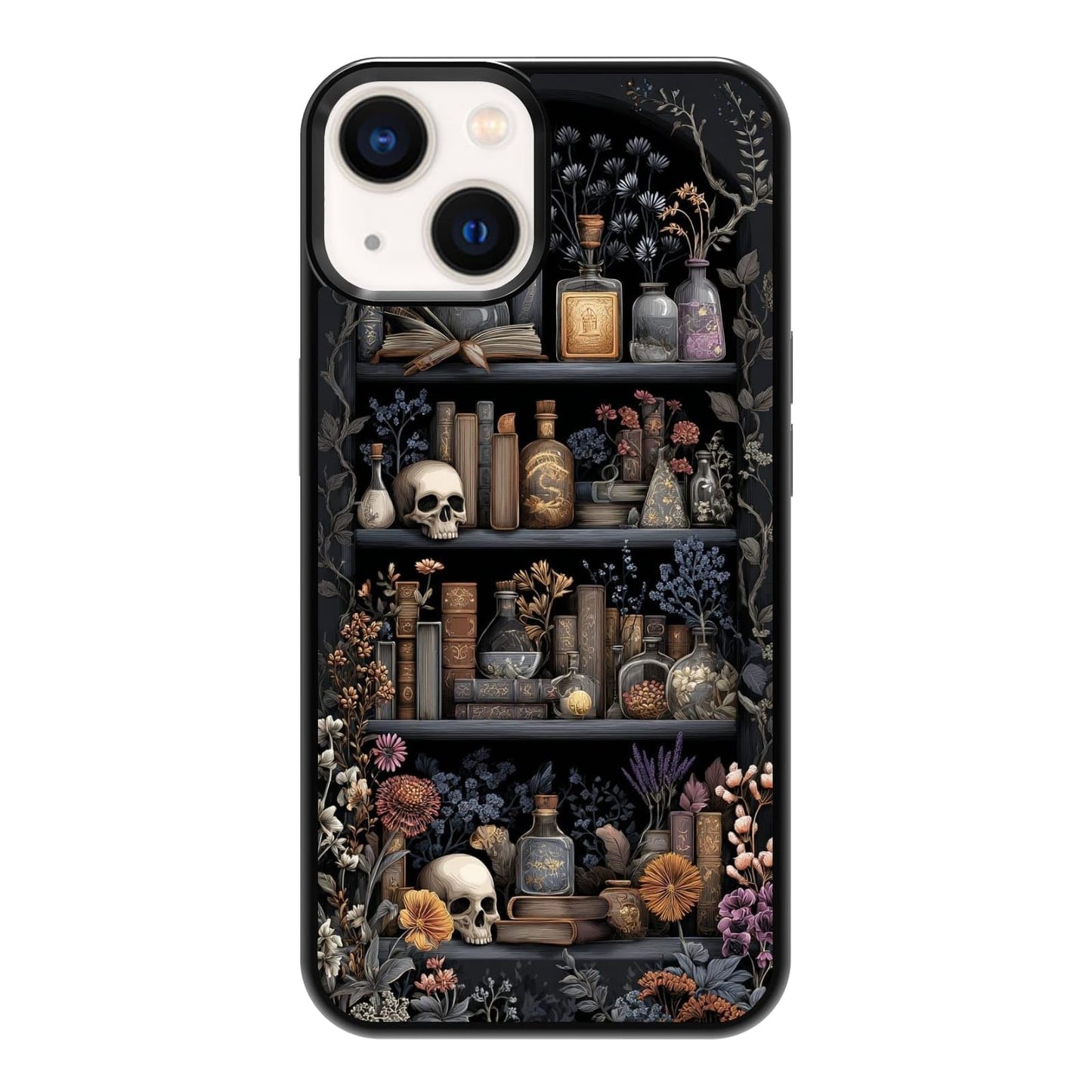 Black Cat Indoor Jungle Potted Plants Bookshelf Dark Green Botanical Urban Forest Phone Case, Shockproof Protective Cover for iPhone 11 12 13 14 15 16 17 Pro Max Plus Mini XR 7 8 SE