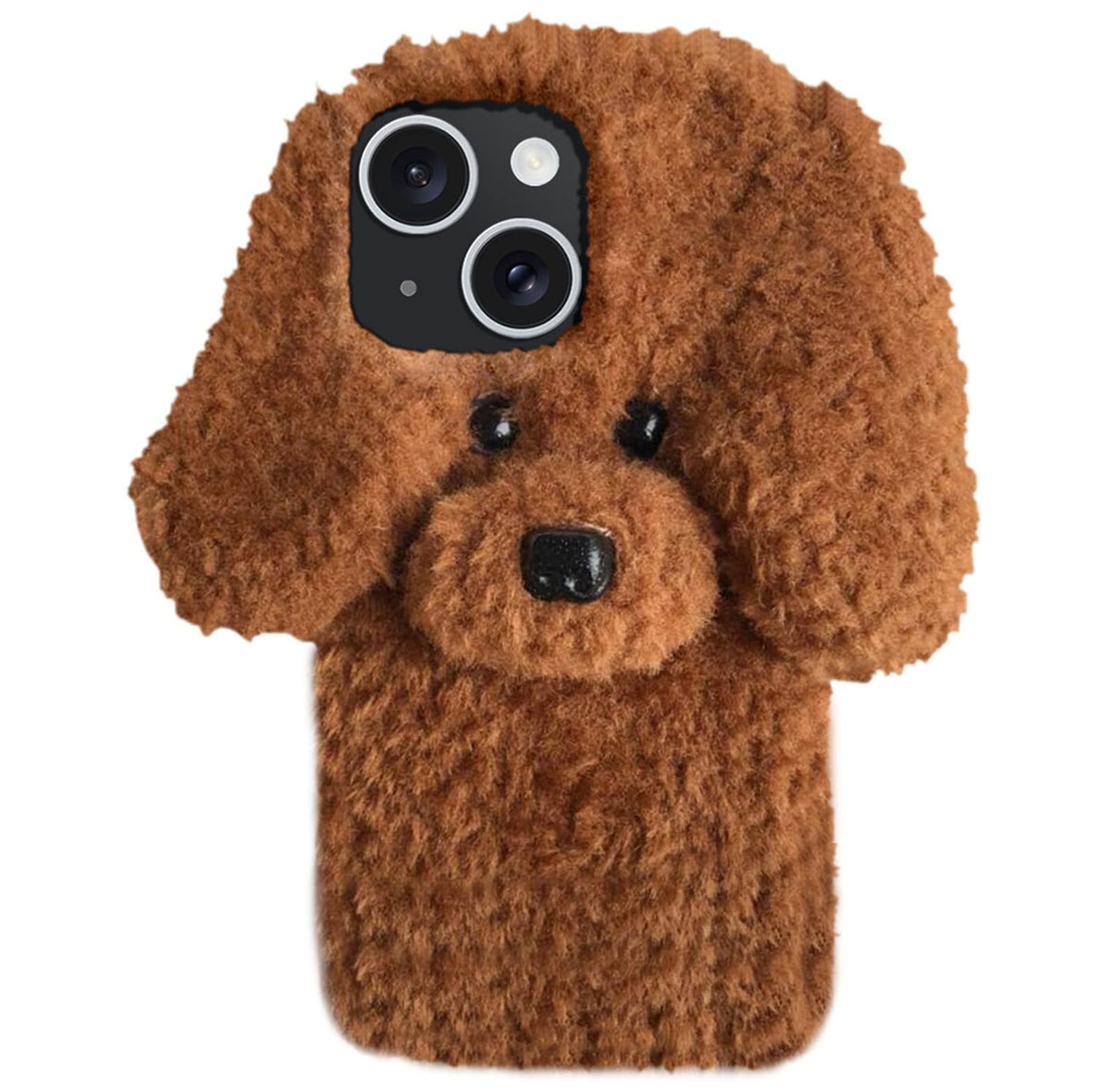 UnnFiko Super Cute Teddy Dog Fluffy Fur Case Compatible with iPhone 11, Fuzzy Furry Warm Plush Soft TPU Winter Case Protective Covers (Teddy Brown, iPhone 11)